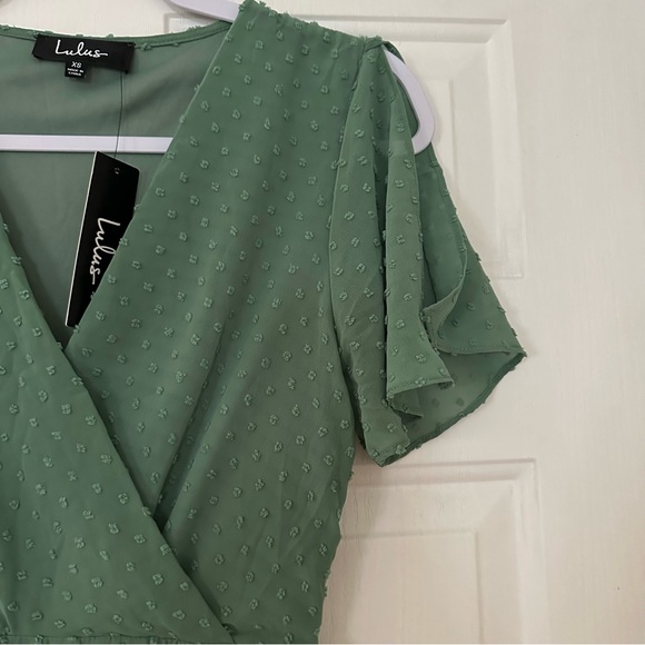 Lulu’s Next to You Sage Green Swiss Dot Ruffled Midi Dress XS NWT - Picture 3 of 10
